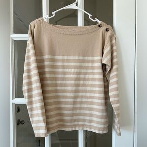 J Crew Women Striped Beige and White Long Sleeve Top Size Small